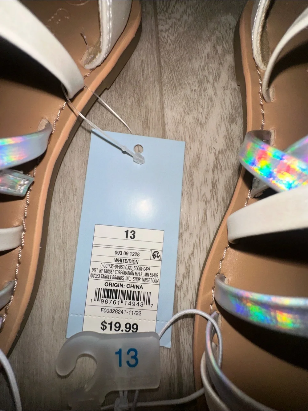 Girls Holographic Strappy Gladiator Sandals - Iridescent White